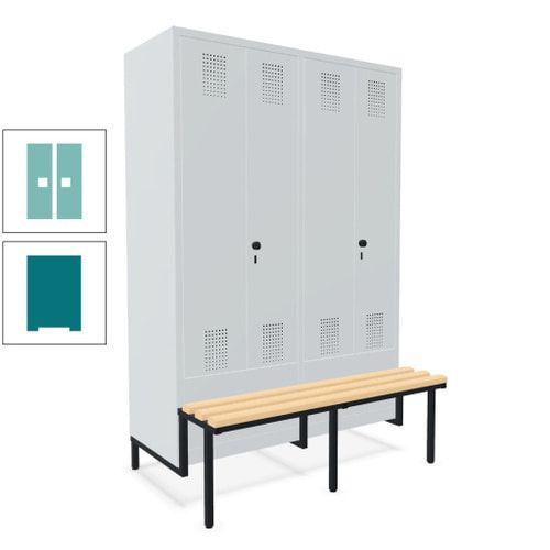 Doppel-Spind, Garderobenschrank, Buche Sitzbank integriert, 4 Abteile 300 mm, Korpus anthrazitgrau, Tür anthrazitgrau, 1.850 x 1.200 x 815 mm (HxBxT)