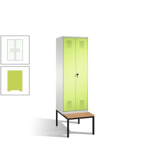 Doppel-Spind, Garderobenschrank, Buche Sitzbank untergebaut, 2 Abteile a 300 mm, Korpus anthrazitgrau, Tür anthrazitgrau, 2.090 x 600 x 815 mm (HxBxT)