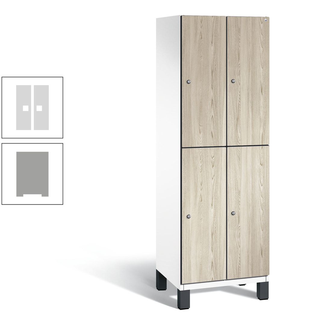 Fächerschrank, Garderobenschrank, mit Füßen, 2 Abteile, 1.980 x 600 x 525 mm (HxBxT), Korpus anthrazitgrau, Tür Donau-Ahorn