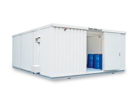 Isolierter Gefahrstoffcontainer - 2.520 x 5.080 x 6.520 mm (HxBxT) - Auffangvolumen 3 x 1.480 l - mit Dauerlüfter - Türausführung wählbar