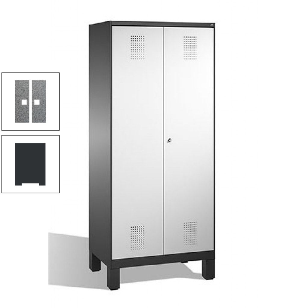 Mehrzweckschrank, Doppeltüren, auf Füßen, 2 Abteile a 400 mm, Korpus anthrazitgrau, Tür anthrazitgrau, 1.850 x 800 x 500 mm (HxBxT)