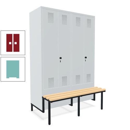 Doppel-Spind, Garderobenschrank, Buche Sitzbank integriert, 4 Abteile 300 mm, Korpus anthrazitgrau, Tür anthrazitgrau, 1.850 x 1.200 x 815 mm (HxBxT)