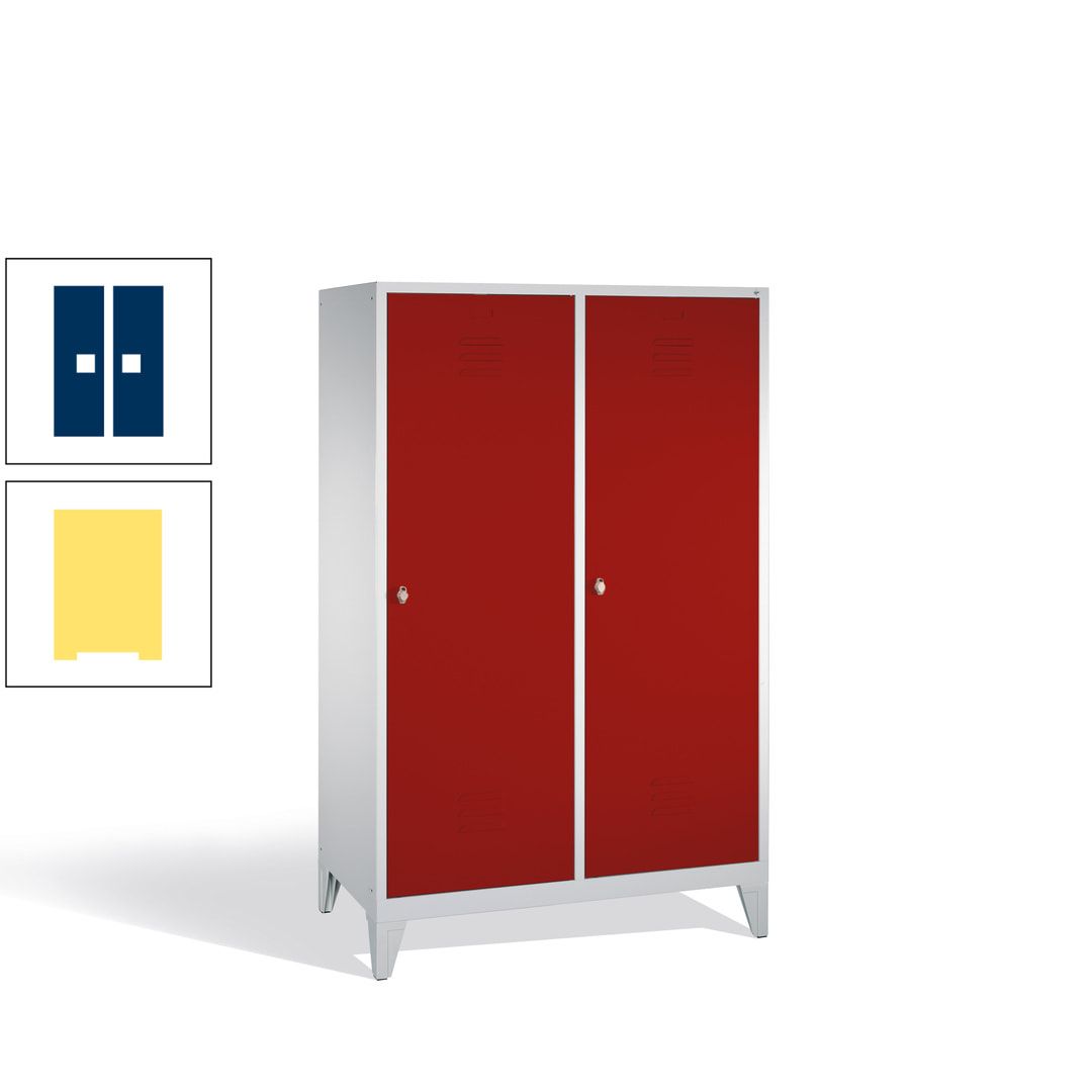 Doppel-Spind mit 2 Großtüren, Garderobenschrank mit Füßen, 4 Abteile a 300 mm, Korpus anthrazitgrau, Tür anthrazitgrau, 1.850 x 1.190 x 500 mm (HxBxT)