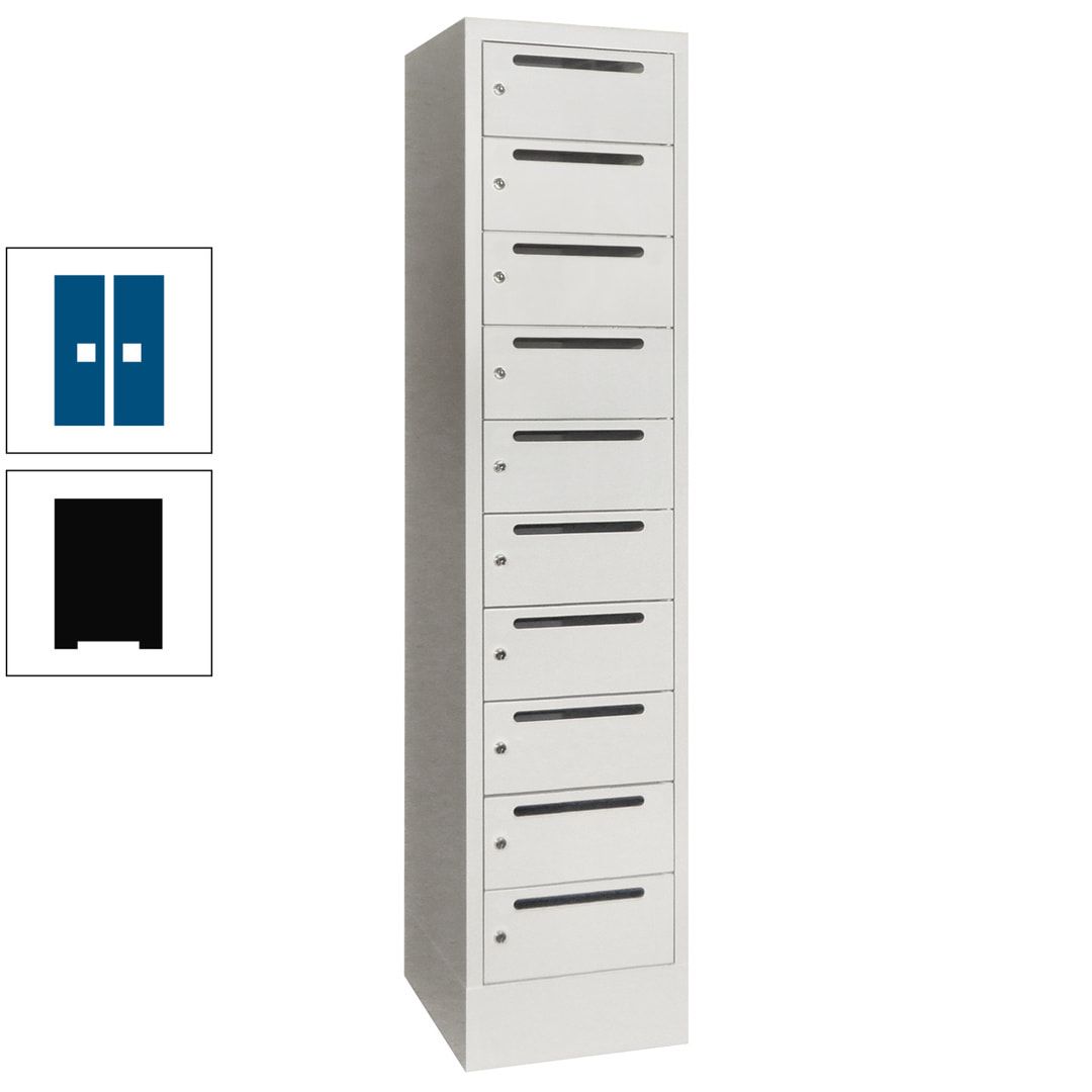 Postverteilerschrank, Schließfachschrank, 1 Abteil a 400 mm, 10 Fächer, 1.850 x 400 x 500 mm (HxBxT), Korpus anthrazitgrau, Front anthrazitgrau