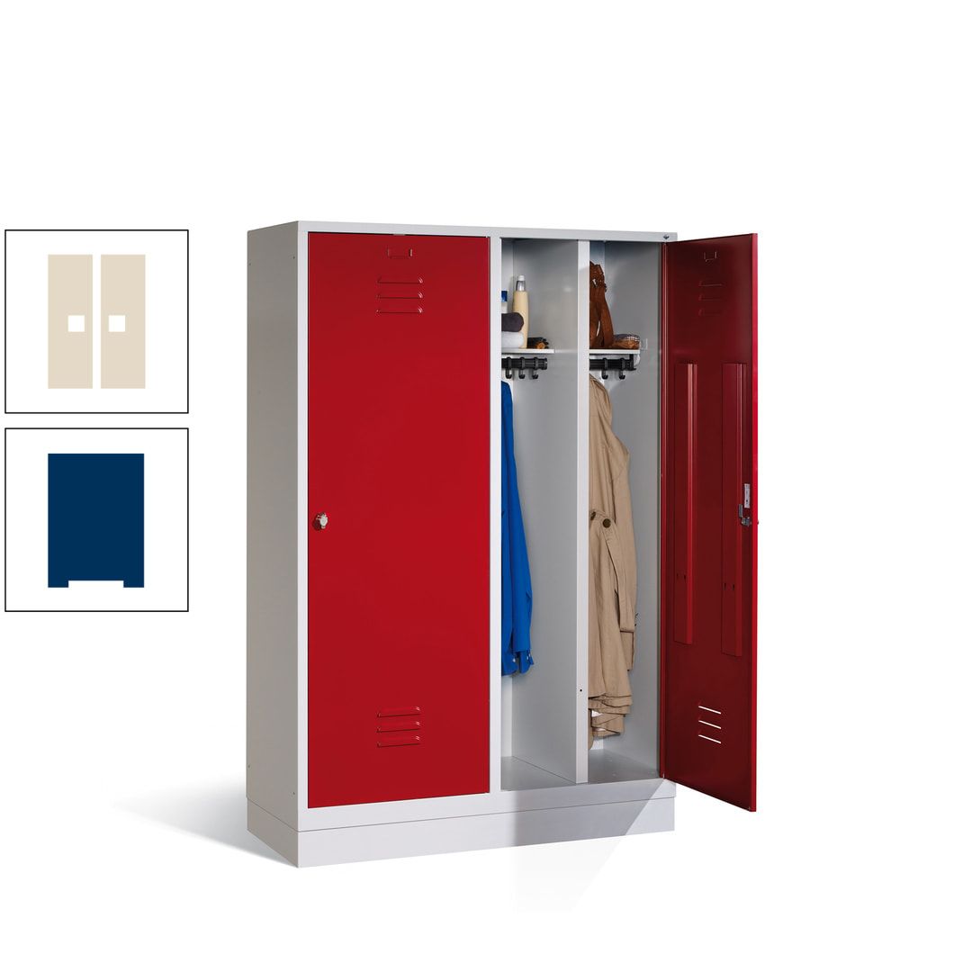 Doppel-Spind mit Großtüren, Garderobenschrank mit Sockel, 4 Abteile a 300 mm, Korpus anthrazitgrau, Tür anthrazitgrau, 1.800 x 1.190 x 500 mm (HxBxT)