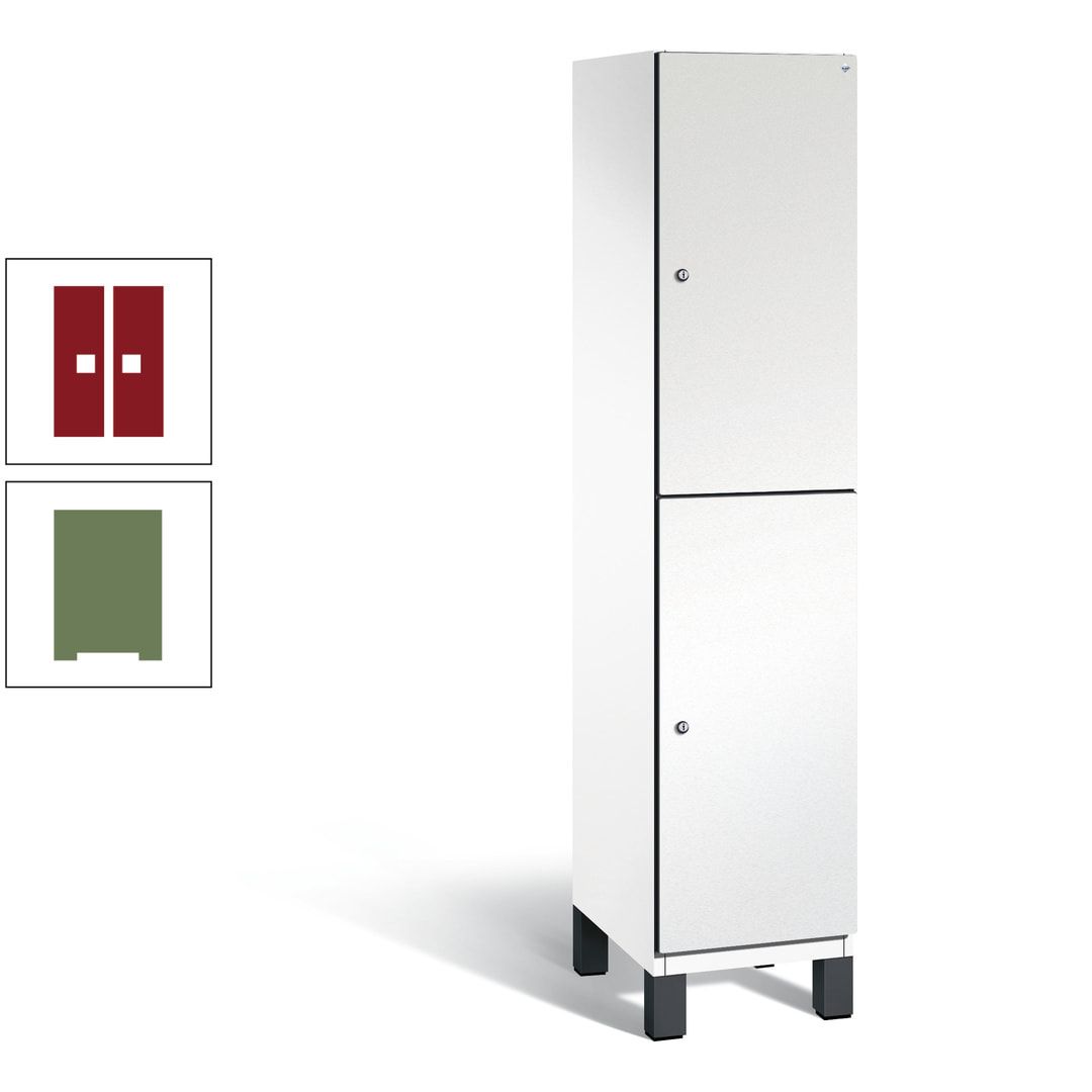 Fächerschrank, Stahlschrank, doppelstöckig, 2 Fächer, Füße, Korpus anthrazitgrau, Tür anthrazitgrau, 1.980 x 400 x 525 mm (HxBxT)