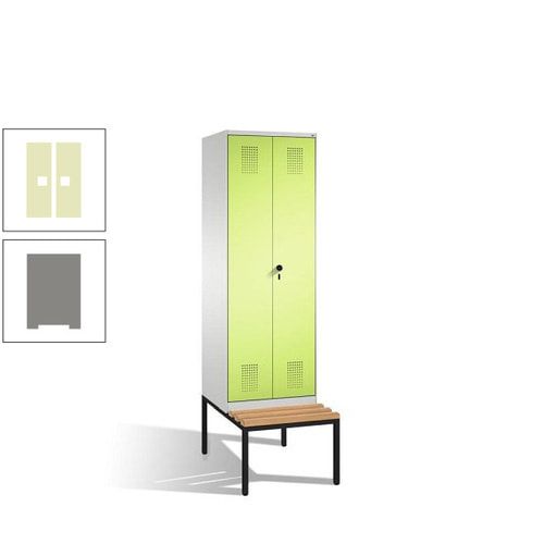 Doppel-Spind, Garderobenschrank, Buche Sitzbank untergebaut, 2 Abteile a 300 mm, Korpus anthrazitgrau, Tür anthrazitgrau, 2.090 x 600 x 815 mm (HxBxT)