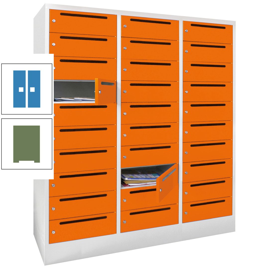 Postverteilerschrank, Schließfachschrank, 3 Abteile a 40 cm, 30 Fächer, 1.850 x 1.200 x 500 mm (HxBxT), Korpus anthrazitgrau, Front anthrazitgrau