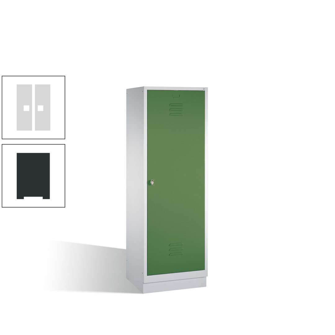 Doppel-Spind mit Großtür, Garderobenschrank mit Sockel, 2 Abteile a 300 mm, Korpus anthrazitgrau, Tür anthrazitgrau, 1.800 x 610 x 500 mm (HxBxT)