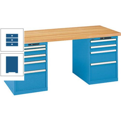 Werkbank, Buchenplatte - Code Lock - Tragkraft 1.000 kg - 850 x 2.000 x 800 mm (HxBxT) - 9 Schubladen - Capriblau