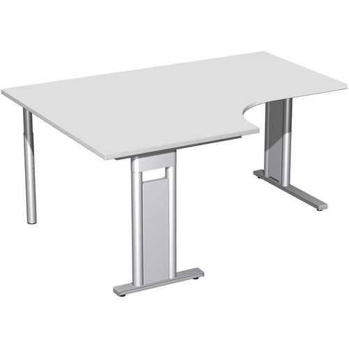 Eckschreibtisch, Eckteil 800 mm, Ecke links, Füße einseitig verkürzt, C-Fuß Pro, 720 x 1.600 x 1.200 mm (HxBxT), Gestell silber, Dekor Ahorn