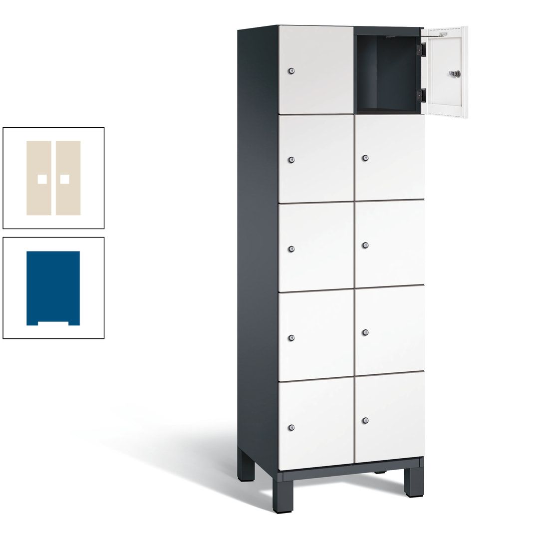 Fächerschrank, Stahlschrank, 10 Fächer, Türöffnungsbegrenzer, Füße, 1.980 x 600 x 525 mm (HxBxT), Korpus anthrazitgrau, Front anthrazitgrau