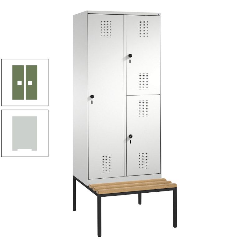 Garderobenschrank, Spind ein- und doppelstöckig Sitzbank, 2 Abteile, 3 Fächer, 2.090 x 800 x 500 mm (HxBxT), Front anthrazitgrau, Korpus anthrazitgrau
