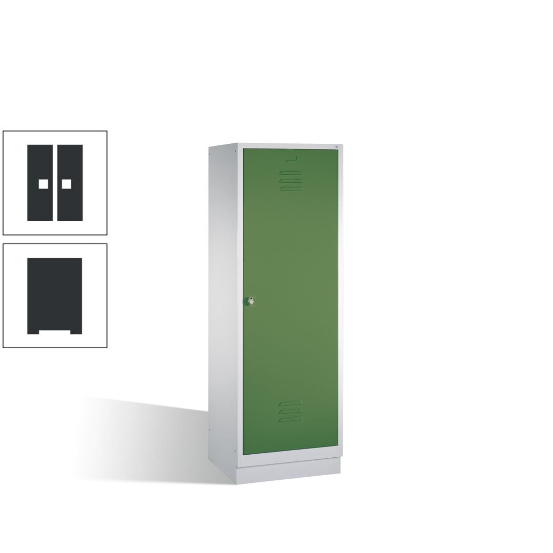Doppel-Spind mit Großtür, Garderobenschrank mit Sockel, 2 Abteile a 300 mm, Korpus anthrazitgrau, Tür anthrazitgrau, 1.800 x 610 x 500 mm (HxBxT)