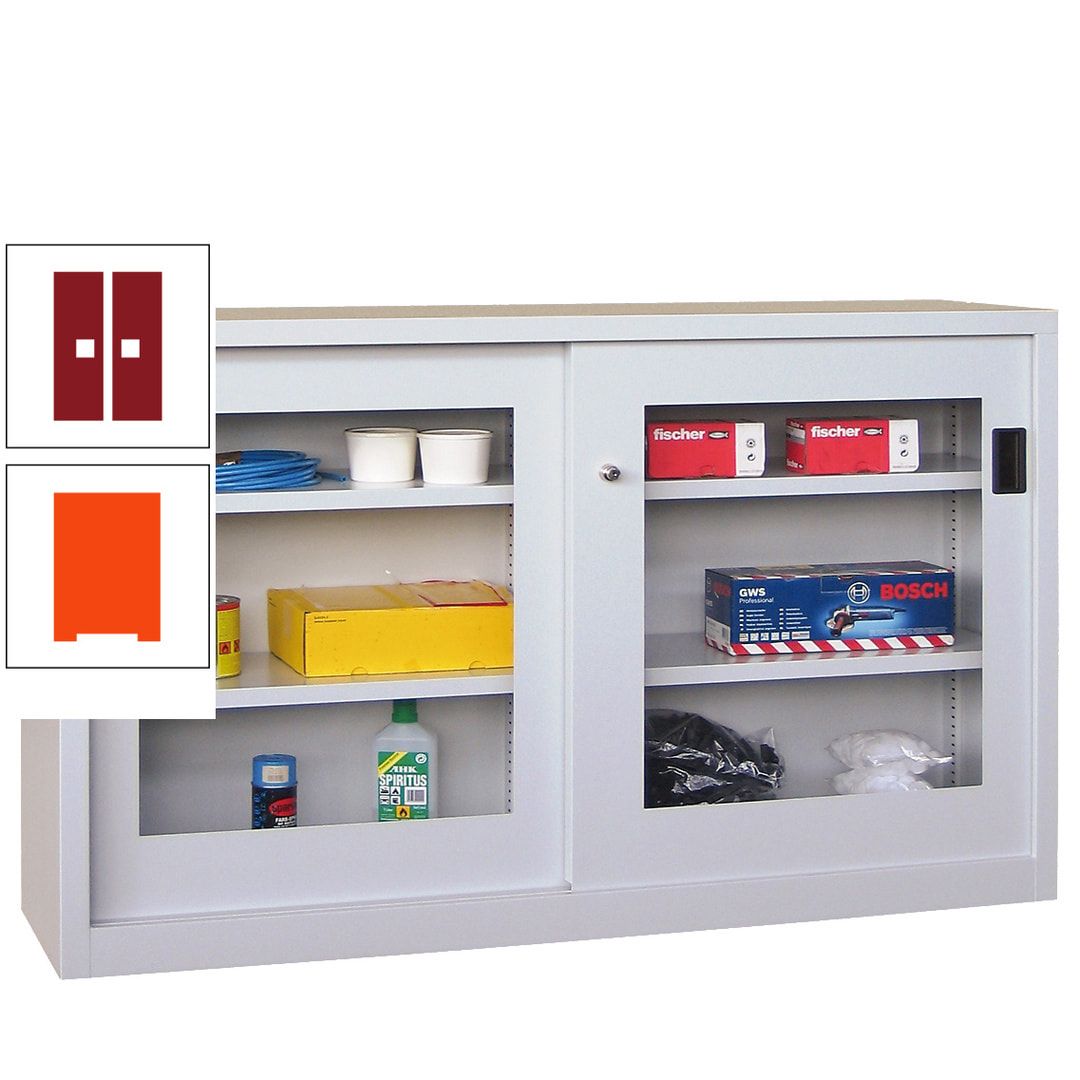 Schiebetürenschrank - Sichtfenstertüren - 1.000x1.500x600 mm (HxBxT) - 4 Böden, verzinkt - Zylinderschloss - anthrazitgrau