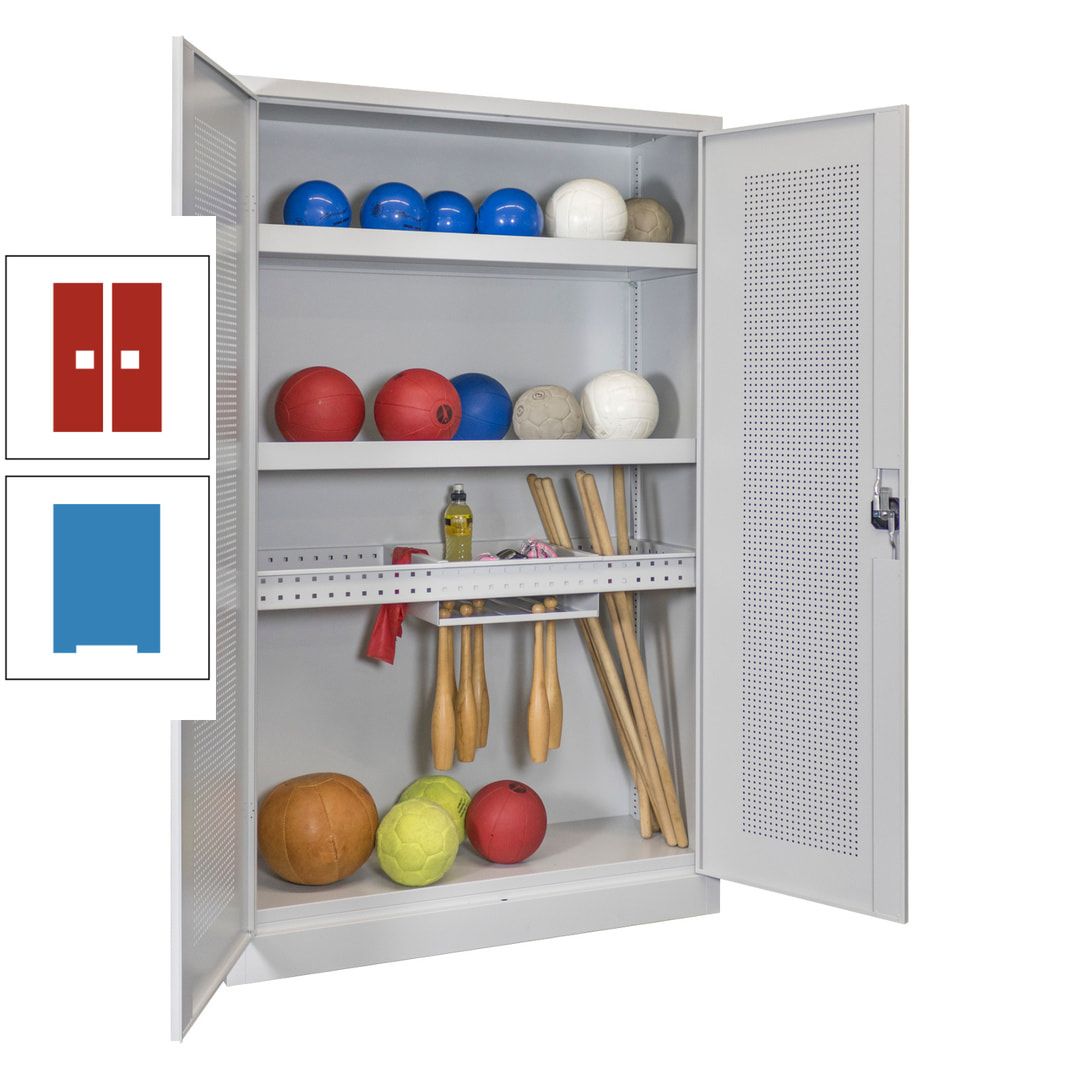 Sportschrank - Lochfeldtüren - Variante 2 - 1.950x1.200x500 mm (HxBxT) - anthrazitgrau