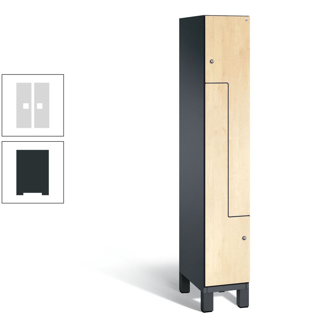 Z-Garderobenspind mit Füßen, 2 Personen, 1.980 x 300 x 525 mm (HxBxT), Korpus anthrazitgrau, Tür anthrazitgrau