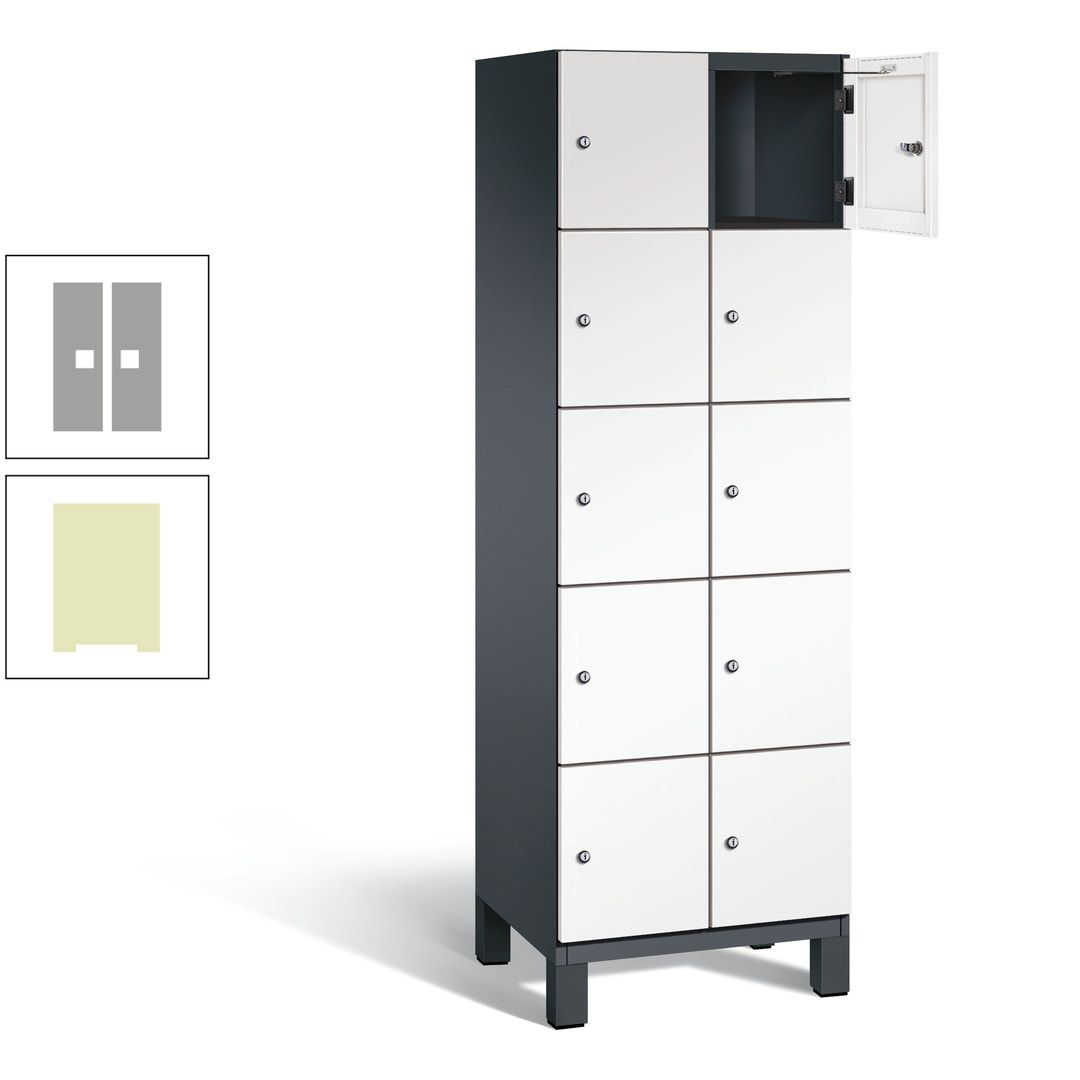Fächerschrank, Stahlschrank, 10 Fächer, Türöffnungsbegrenzer, Füße, 1.980 x 600 x 525 mm (HxBxT), Korpus anthrazitgrau, Front anthrazitgrau