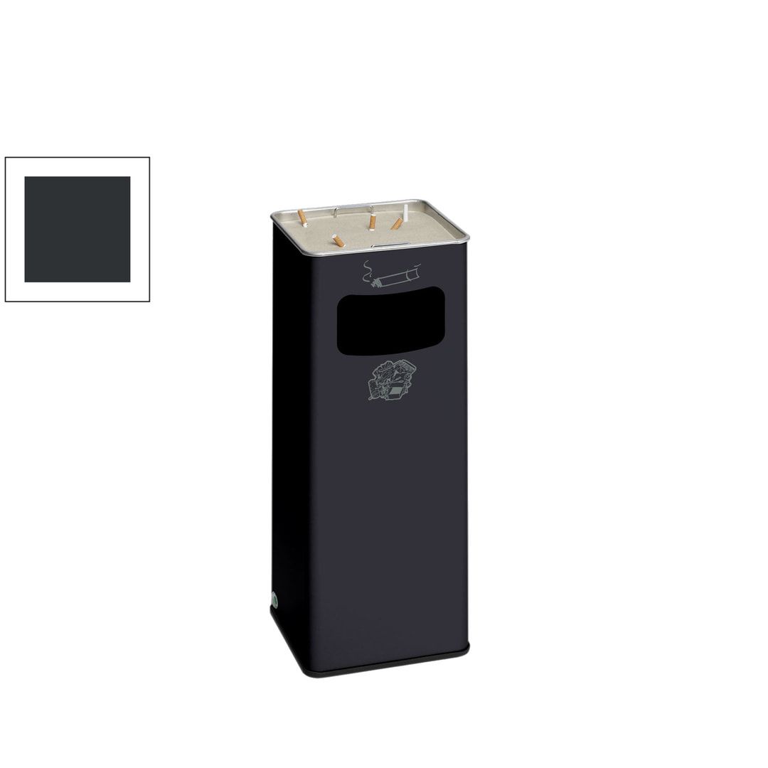 Abfallsammler mit Ascher - viereckig - Volumen 32 l - 665 x 260 x 260 mm (HxBxT) - Antik silber
