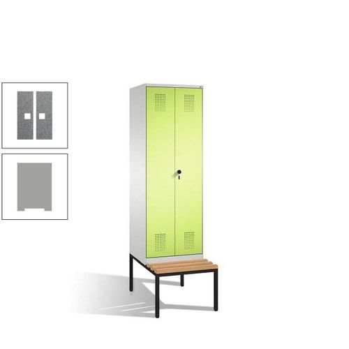 Doppel-Spind, Garderobenschrank, Buche Sitzbank untergebaut, 2 Abteile a 300 mm, Korpus anthrazitgrau, Tür anthrazitgrau, 2.090 x 600 x 815 mm (HxBxT)
