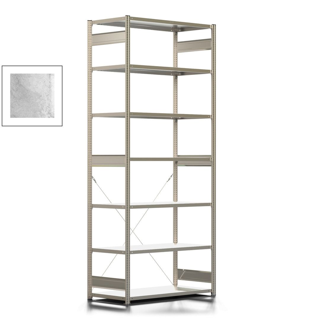 Fachbodenregal mit Tiefenriegel - 350 kg - 3.000 x 1.285 x 626 mm (HxBxT) - Anbauregal - 7 Böden - enzianblau - Lagerregal - Steckregal BERT