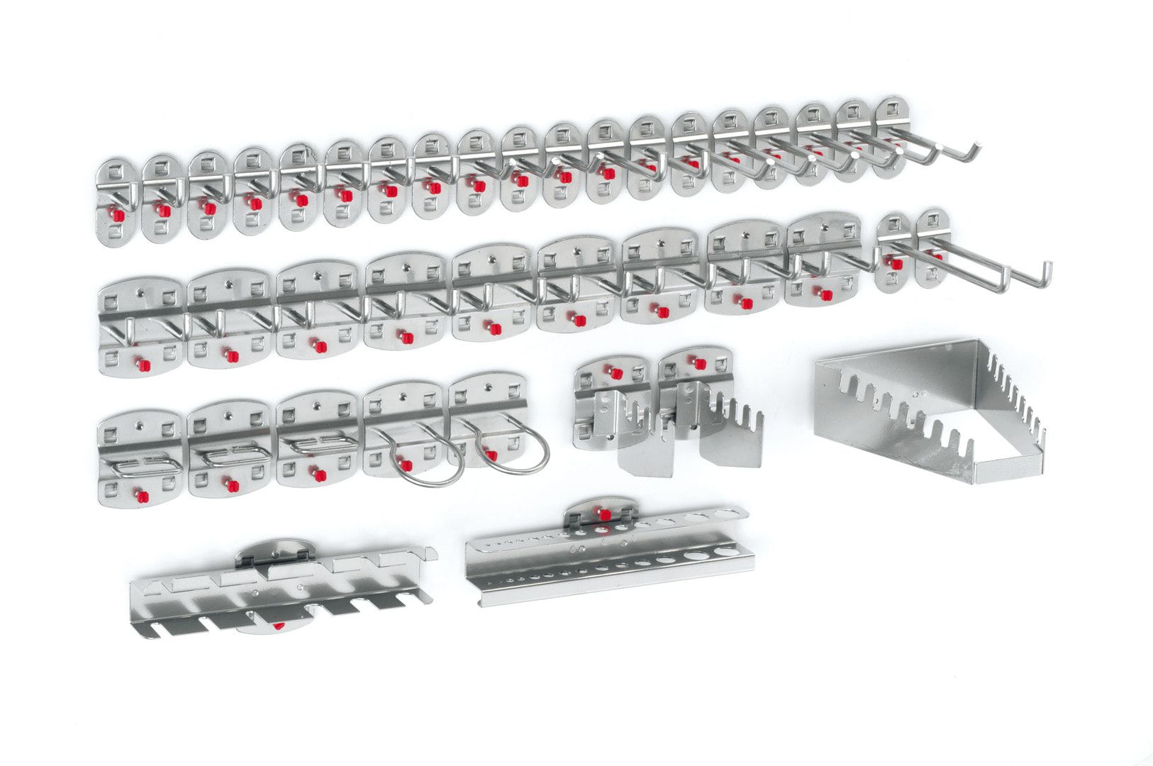 Werkzeughalterset, Hakenset, 40-teilig, für Lochplatten, Schraubsystem, Farbe Aluminium