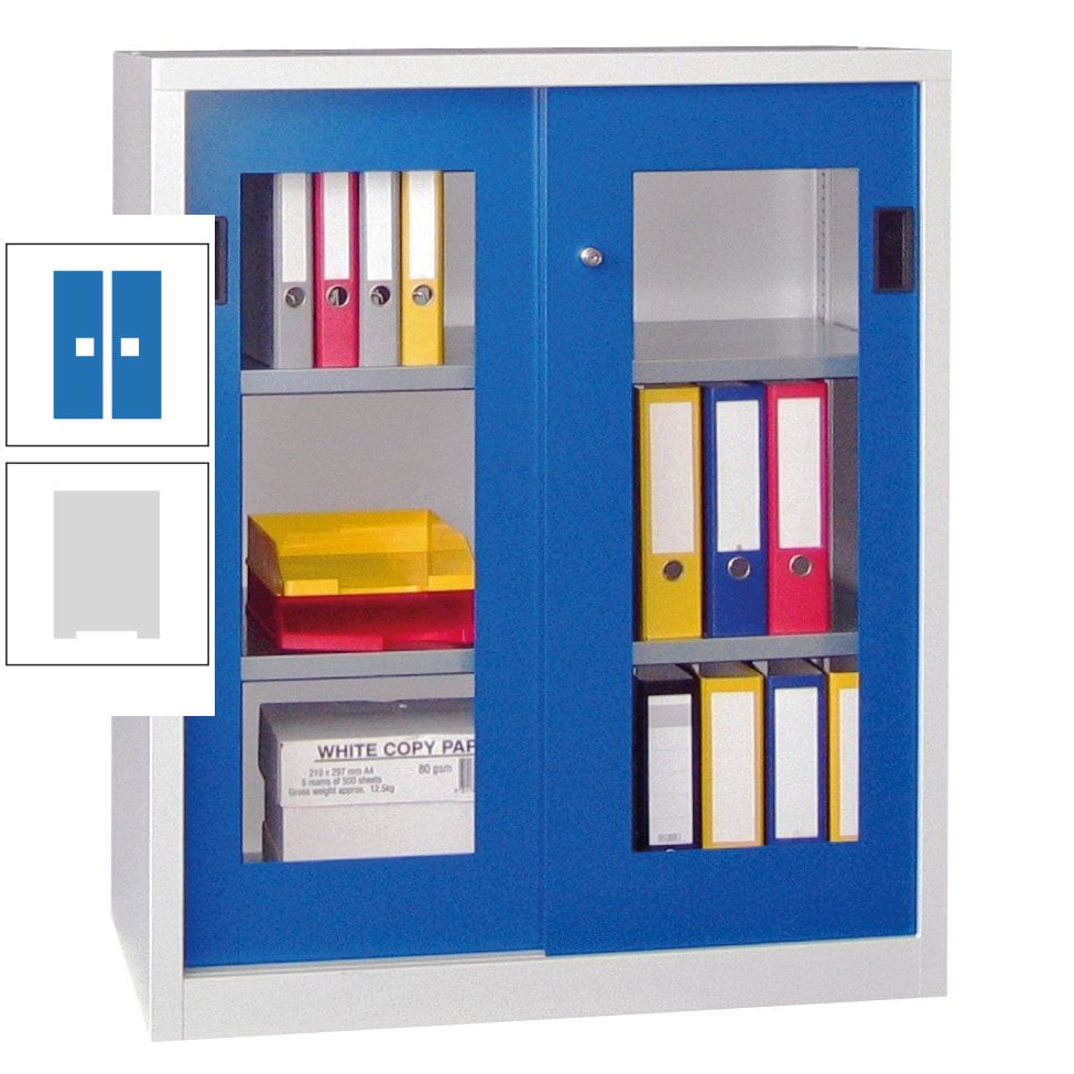 Schiebetürenschrank - Sichtfenstertüren - 1.000x1.000x400 mm (HxBxT) - 2 Böden, gepulvert - Zylinderschloss - anthrazitgrau