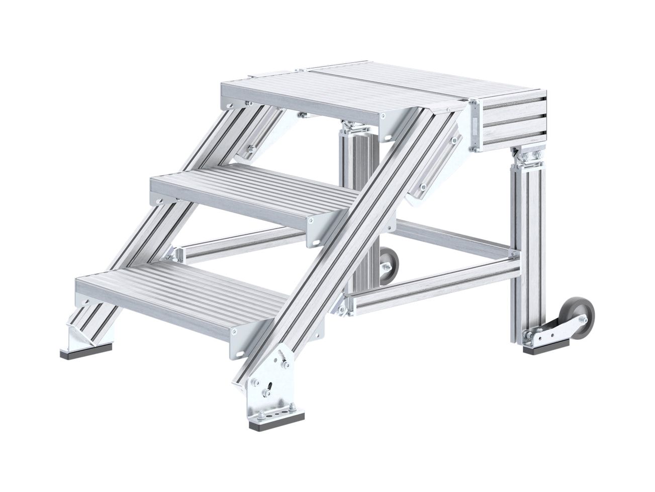 Aluminium Treppenpodest mit Rollen - Stufenbreite 1.000 mm - 2 Stufen - Podestlänge 500 mm - Podestleiter - Podest - Plattformleiter - Hymer