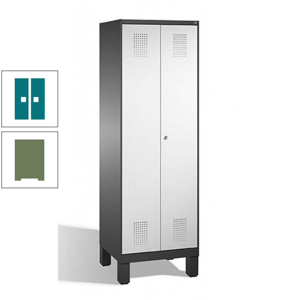 Doppel-Spind, Doppeltüren, Garderobenschrank mit Füßen, 2 Abteile a 300 mm, Korpus anthrazitgrau, Tür anthrazitgrau, 1.850 x 600 x 500 mm (HxBxT)