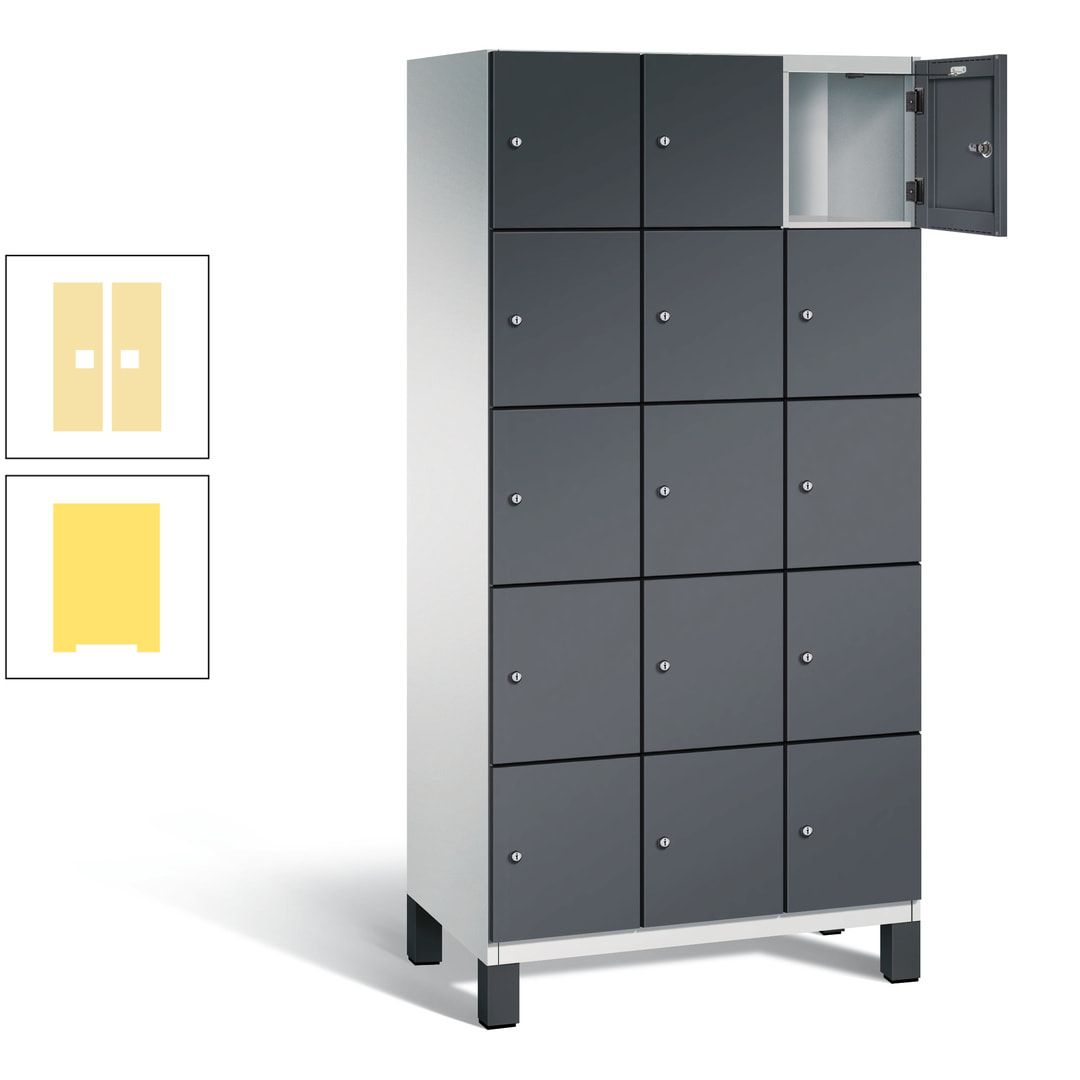 Fächerschrank, Stahlschrank, 15 Fächer, Türöffnungsbegrenzer, Füße, 1.980 x 900 x 525 mm (HxBxT), Korpus anthrazitgrau, Front anthrazitgrau