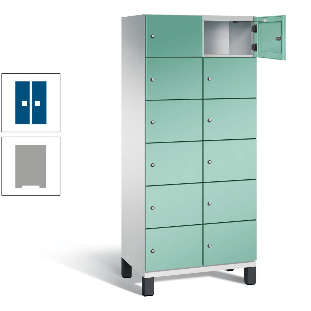 Fächerschrank, Stahlschrank, 12 Fächer, Türöffnungsbegrenzer, Füße, 1.980 x 800 x 525 mm (HxBxT), Korpus anthrazitgrau, Front anthrazitgrau