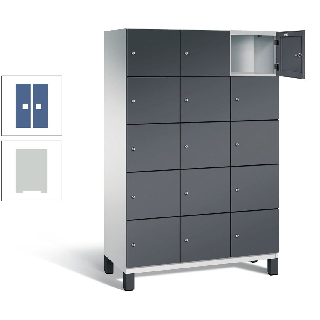 Fächerschrank, Stahlschrank, 15 Fächer, Türöffnungsbegrenzer, Füße, 1.980 x 1.200 x 525 mm (HxBxT), Korpus anthrazitgrau, Front anthrazitgrau
