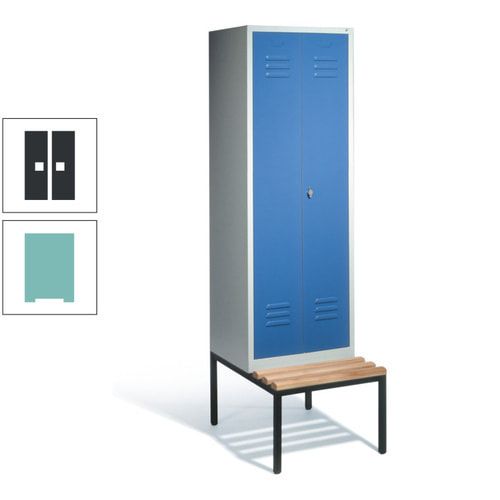 Doppel-Spindschrank, Buche Sitzbank untergebaut, 2 Abteile a 300 mm, Korpus lichtgrau, Tür anthrazitgrau, 2.090 x 610 x 815 mm (HxBxT)