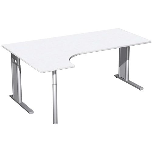 Eckschreibtisch, Ecke links, Füße einseitig verkürzt, C-Fuß Pro, höhenverstellbar, 680-820 x 1.600 x 1.200 mm (HxBxT), Dekor Ahorn
