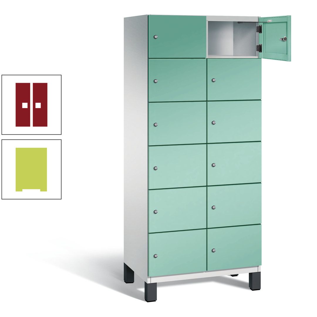 Fächerschrank, Stahlschrank, 12 Fächer, Türöffnungsbegrenzer, Füße, 1.980 x 800 x 525 mm (HxBxT), Korpus anthrazitgrau, Front anthrazitgrau