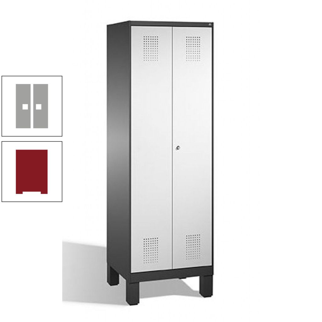 Doppel-Spind, Doppeltüren, Garderobenschrank mit Füßen, 2 Abteile a 300 mm, Korpus anthrazitgrau, Tür anthrazitgrau, 1.850 x 600 x 500 mm (HxBxT)