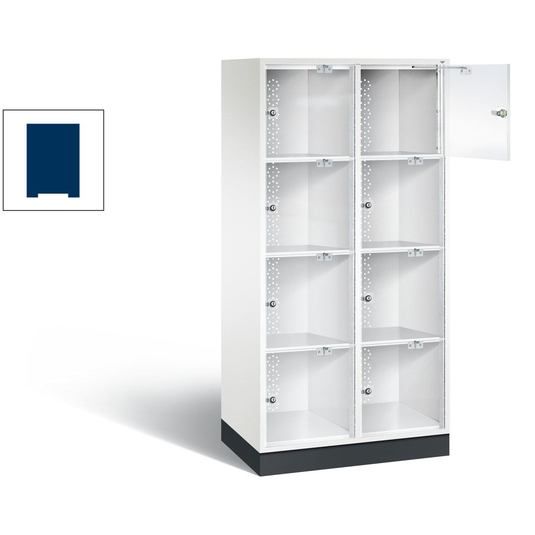 Schließfachschrank, Fächerschrank mit Türen aus Acrylglas, 2 Abteile, 8 Fächer, Zylinderschloss, 1.750 x 820 x 500 mm (HxBxT), Korpus anthrazitgrau