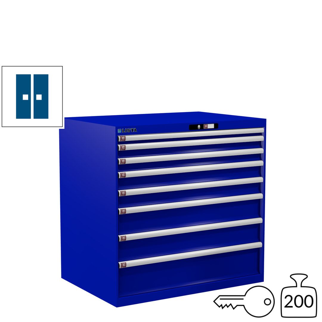 Lista Schubladenschrank - 12.541.010 - 1.000x1.023x725 mm (HxBxT) - 8 Schubladen - 200 kg - Key Lock - lichtblau (RAL 5012)