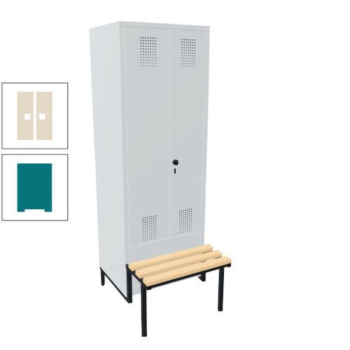 Doppel-Spind, Garderobenschrank, Buche Sitzbank integriert, 2 Abteile a 400 mm, Korpus anthrazitgrau, Tür anthrazitgrau, 1.850 x 800 x 815 mm (HxBxT)