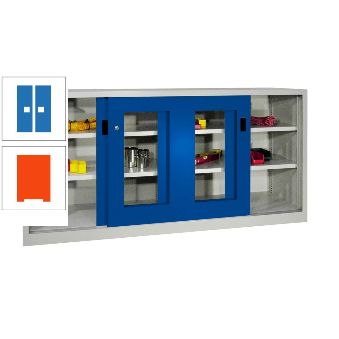 Schiebetürenschrank - Sichtfenstertüren - 1.000x2.000x400 mm (HxBxT) - 4 Böden, gepulvert - Zylinderschloss - anthrazitgrau