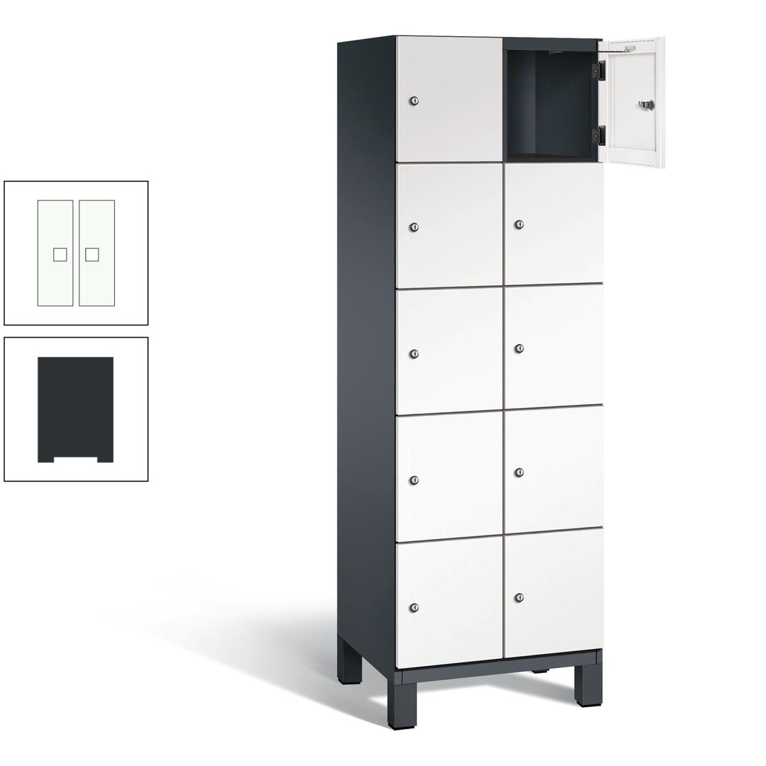Fächerschrank, Stahlschrank, 10 Fächer, Türöffnungsbegrenzer, Füße, 1.980 x 600 x 525 mm (HxBxT), Korpus anthrazitgrau, Front anthrazitgrau