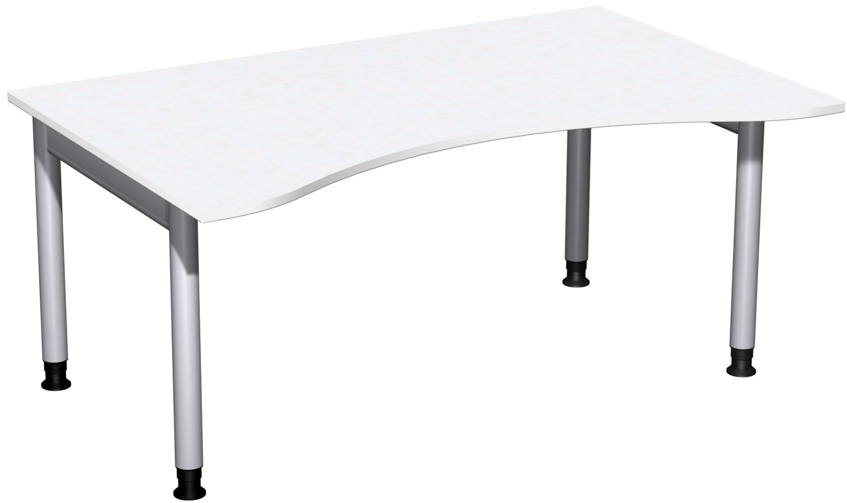 Ergo-Schreibtisch, Füße einseitig verkürzt, 4-Fuß Pro, höhenverstellbar, 680-800 x 1.600 x 1.000 mm (HxBxT), Gestell silber, Dekor Ahorn