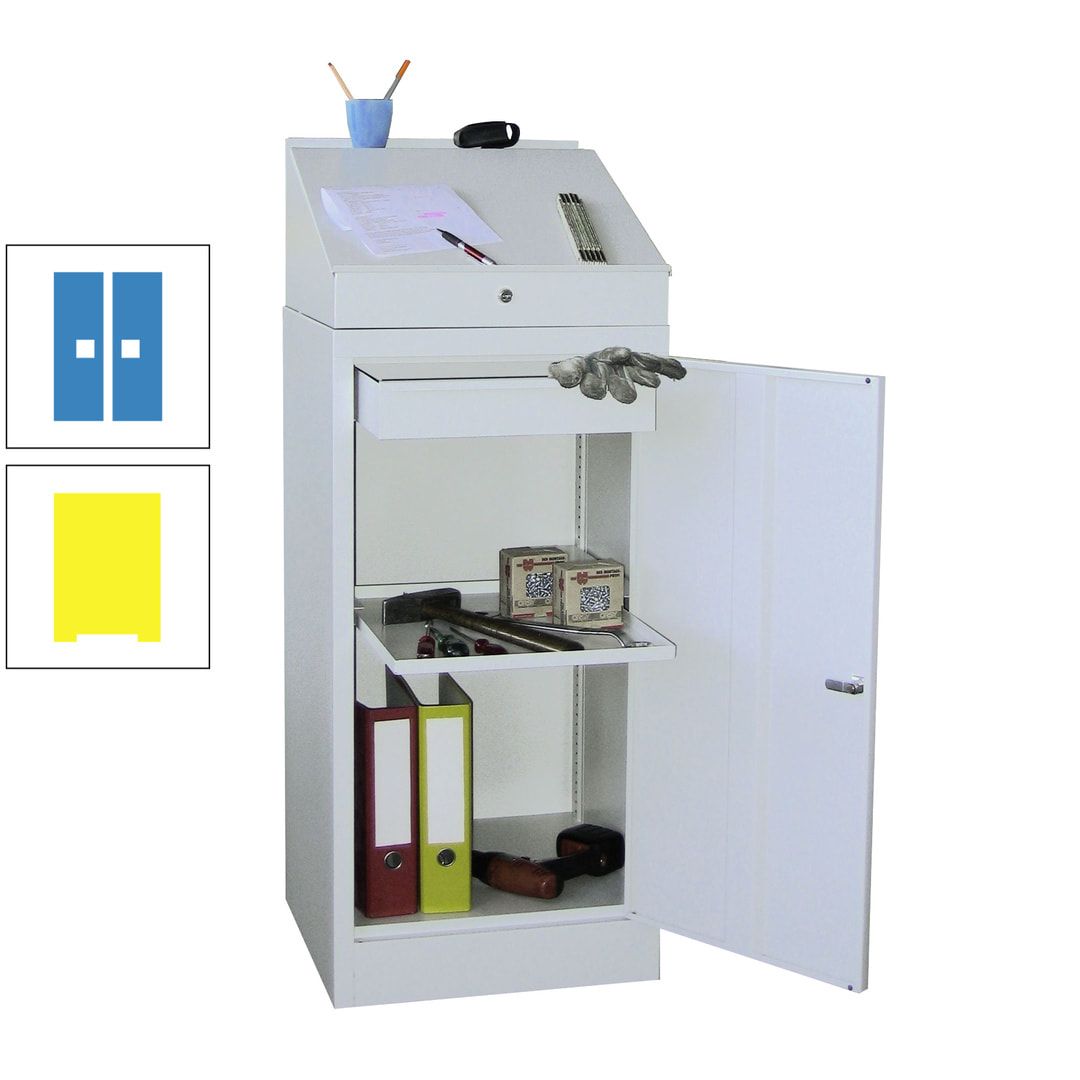 Stehpult mit Schrank - Vollblechtür - Zylinderschloss - 1 Einlegeboden, 1 Schublade - 1.270x500x500 mm (HxBxT) - anthrazitgrau