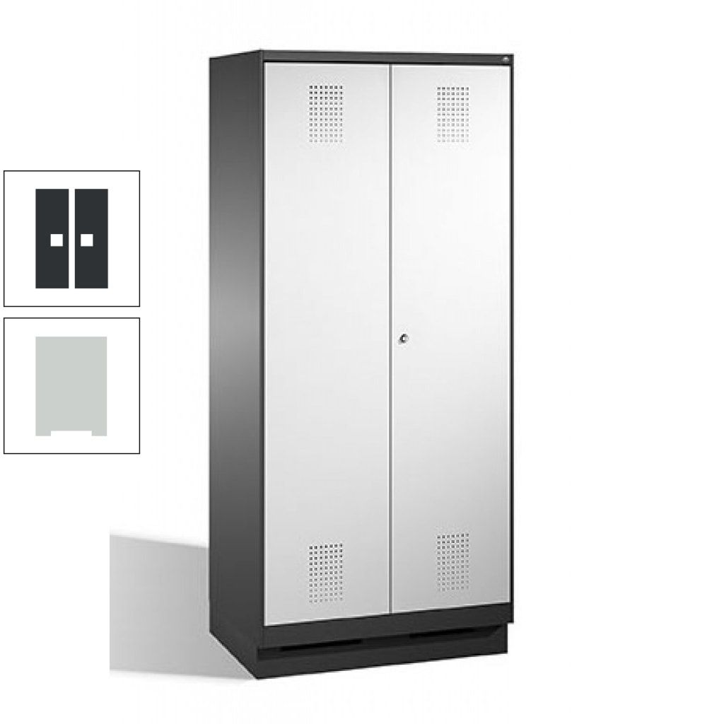 Doppel-Spind, Doppeltüren, Garderobenschrank mit Sockel, 2 Abteile a 400 mm, Korpus anthrazitgrau, Tür anthrazitgrau, 1.800 x 800 x 500 mm (HxBxT)
