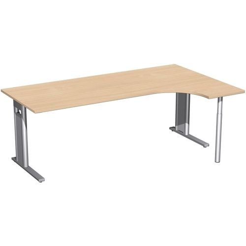 Eckschreibtisch, Ecke rechts, Füße einseitig verkürzt, C-Fuß Pro, 720 x 1.600 x 1.200 mm (HxBxT), Gestell silber, Dekor Ahorn