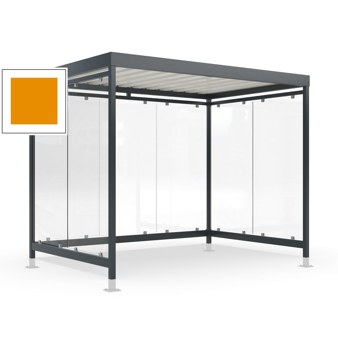 Raucherunterstand mit Überpflasterung, fertig montiert, Fahrgastunterstand, Bushaltestelle, 2.440 x 3.180 x 2.165 mm (HxBxT), 7 Wände, Achatgrau