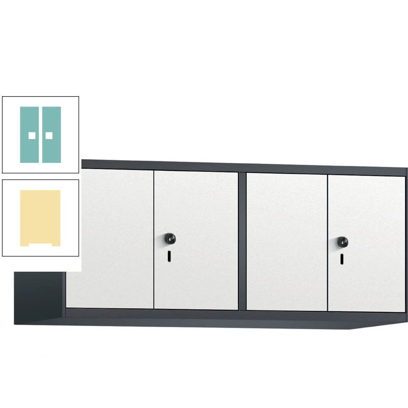 Aufsatzschrank, Schrankaufsatz, Türen paarweise, 4 Fächer a 300 mm, Farbe Pastellgelb, Tür anthrazitgrau, 500 x 1.200 x 500 mm (HxBxT)
