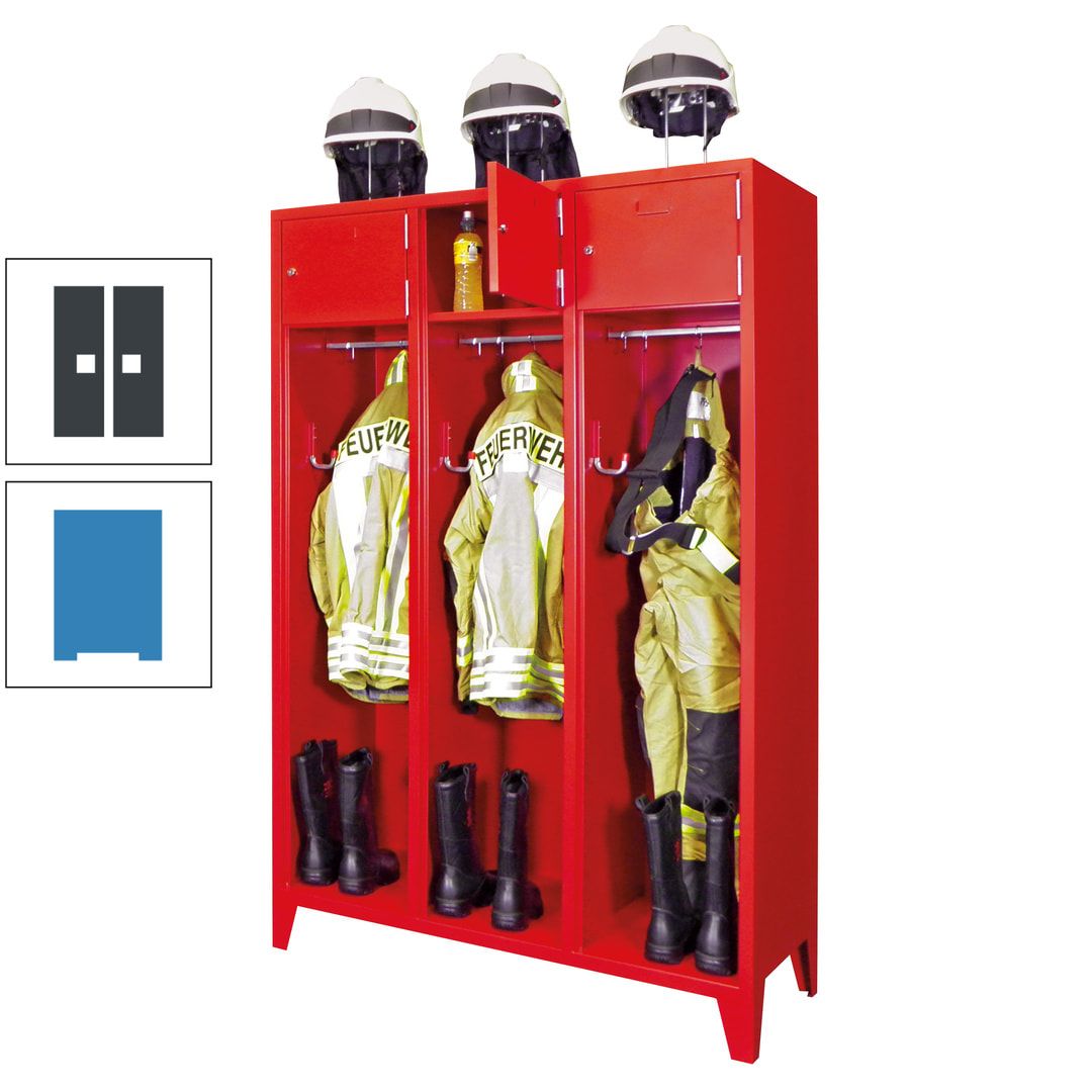 Feuerwehrschrank - 2 Abteile - Ablagefach mit Tür, Etikettenrahmen - 2.100 x 830 x 500 mm (HxBxT) - anthrazitgrau