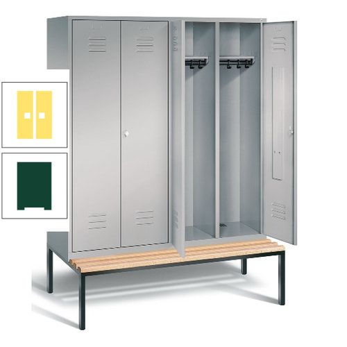 Doppel-Spindschrank, Buche Sitzbank untergebaut, 4 Abteile a 400 mm, Korpus lichtgrau, Tür anthrazitgrau, 2.090 x 1.590 x 815 mm (HxBxT)