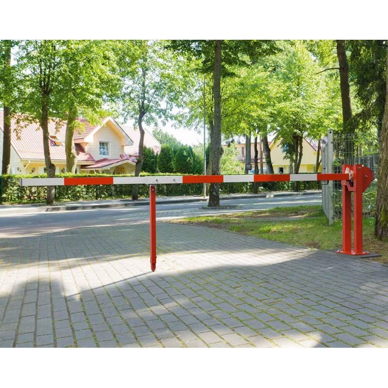 Hebeschranke, Schlagbaum, Zylinder, universell, Aluminium, weiß, rote Reflektorstreifen, Sperrbreite bis 4.000 mm